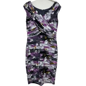Adrianna Papell Purple Sleeveless Floral Tier Ruffles Party V Neck Dress Size 10